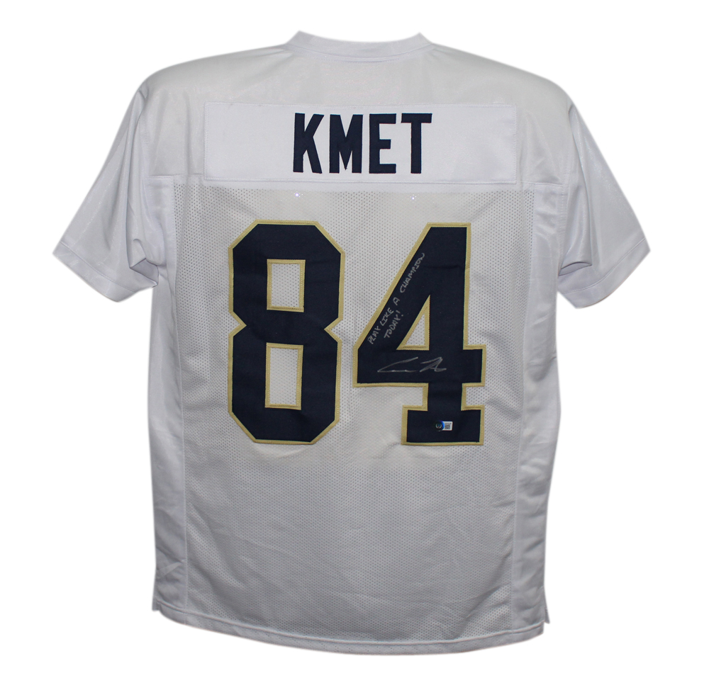 Cole Kmet Signed College Style White XL Jersey Play Like Champion Beckett