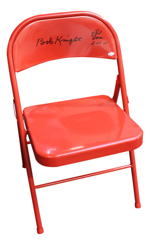 Bob Knight & Phil Bova Autographed Indiana Hoosiers Red Folding Chair BAS 26604
