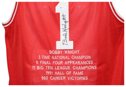 Bob Knight Autographed/Signed Indiana Hoosiers Red XL Stat Jersey BAS 26603