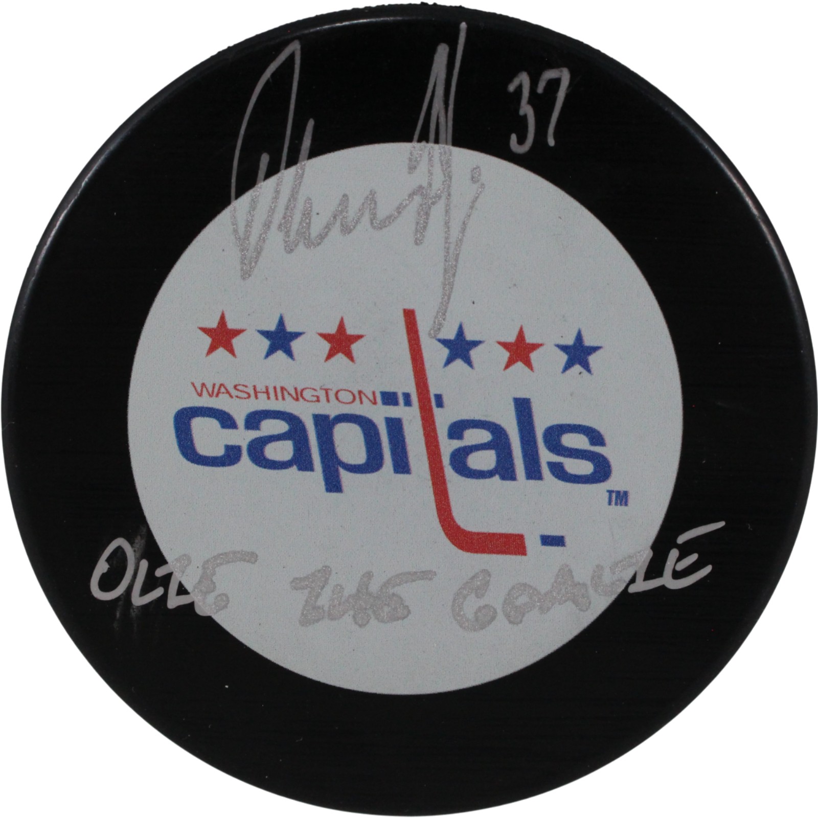 Olaf Kotzig Autographed Washington Capitals Logo Puck Olie The Goalie JSA 53999