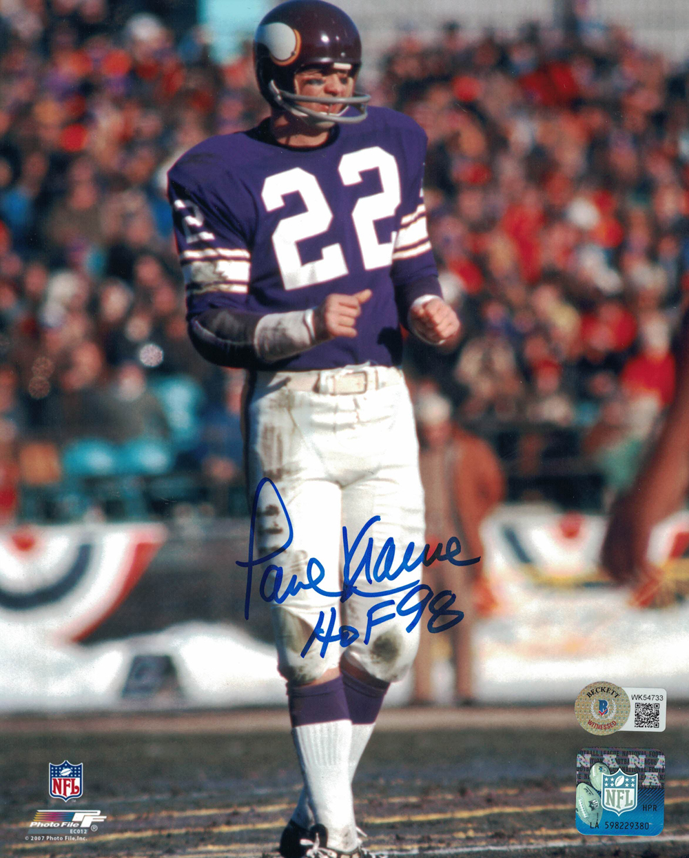 Paul Krause Autographed/Signed Minnesota Vikings 8x10 Photo HOF BAS