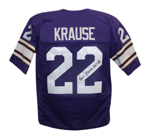 Paul Krause Autographed/Signed Pro Style Purple XL Jersey HOF JSA 26745