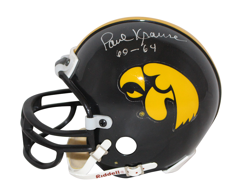 Paul Krause Autographed/Signed Iowa Hawkeyes Mini Helmet BAS 31867