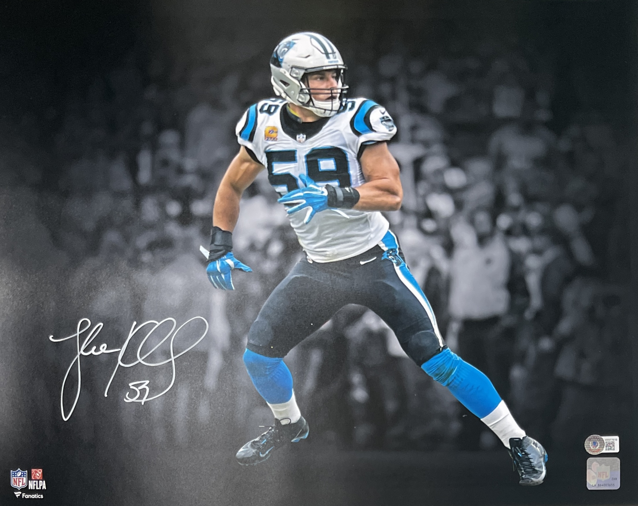 Luke Kuechly Autographed/Signed Carolina Panthers 16x20 Photo Beckett 