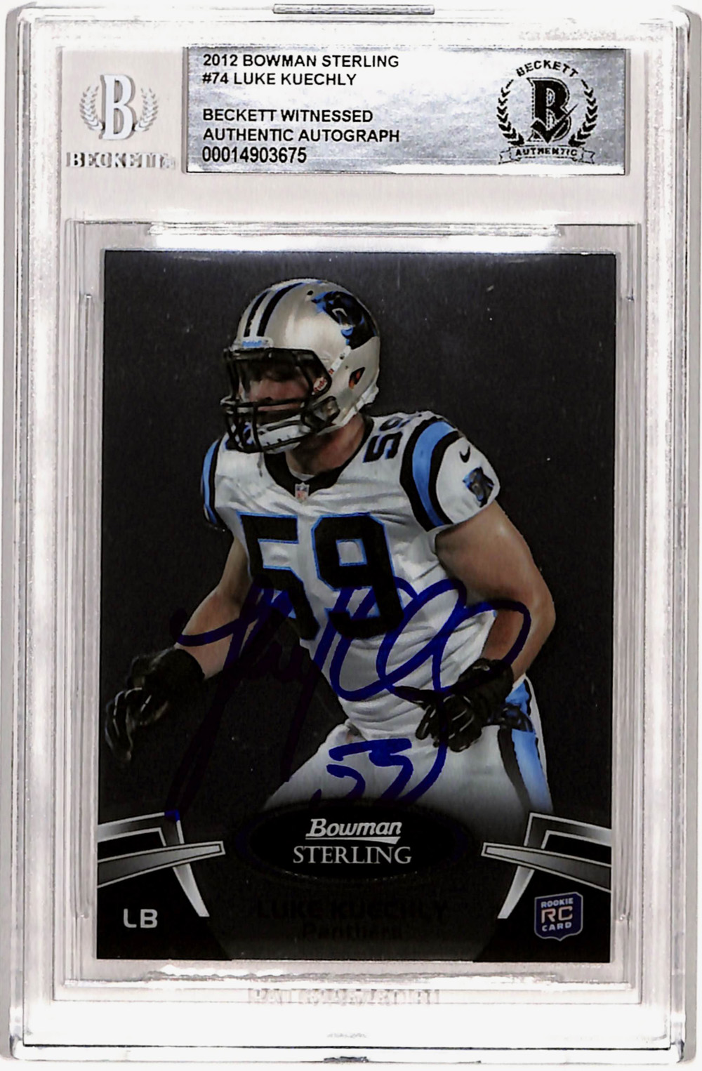 Luke Kuechly Signed 2012 Bowman Sterling #74 Rookie Card Beckett Slab