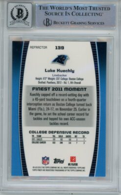 Luke Kuechly Signed Panthers 2012 Finest Refractor #139 Beckett Auto 10