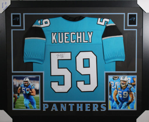 Luke Kuechly Autographed Carolina Panthers Framed Blue XL Jersey JSA 20172