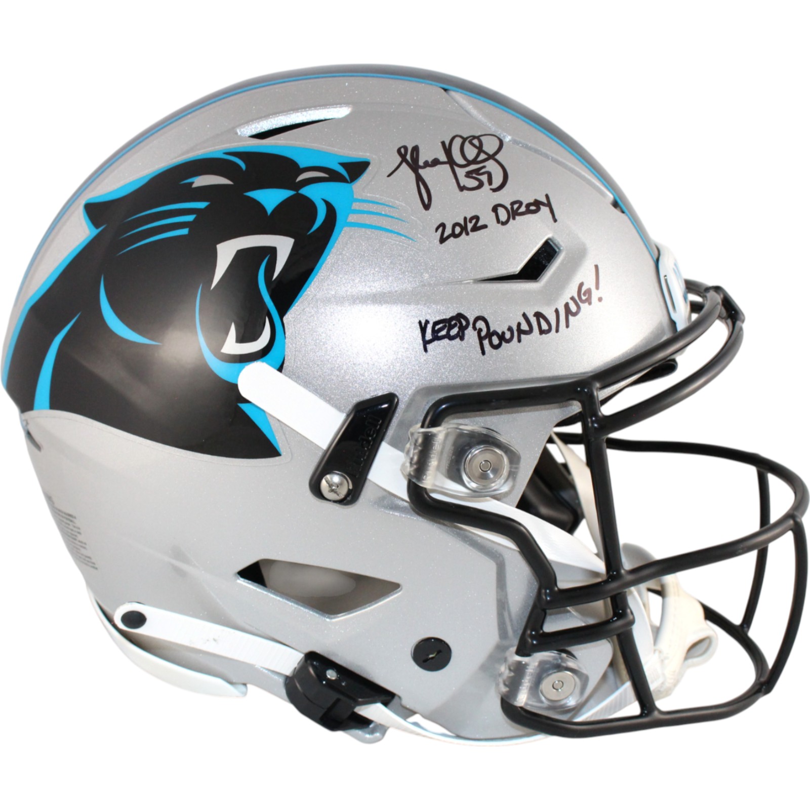 Luke Kuechly Signed Carolina Panthers SpeedFlex Helmet DROY Pounding BAS 51694