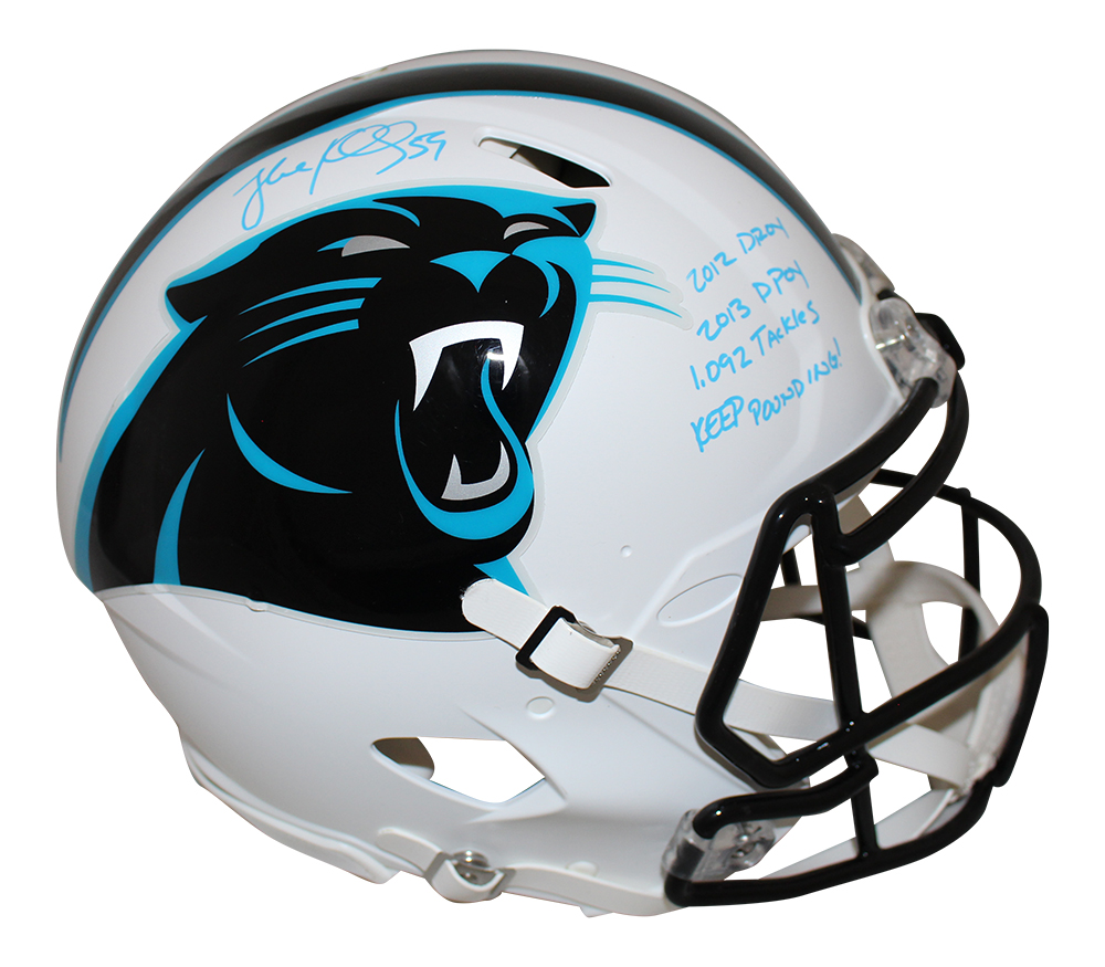 Luke Kuechly Autographed Carolina Panthers Authentic Flat White Helmet BAS 28273