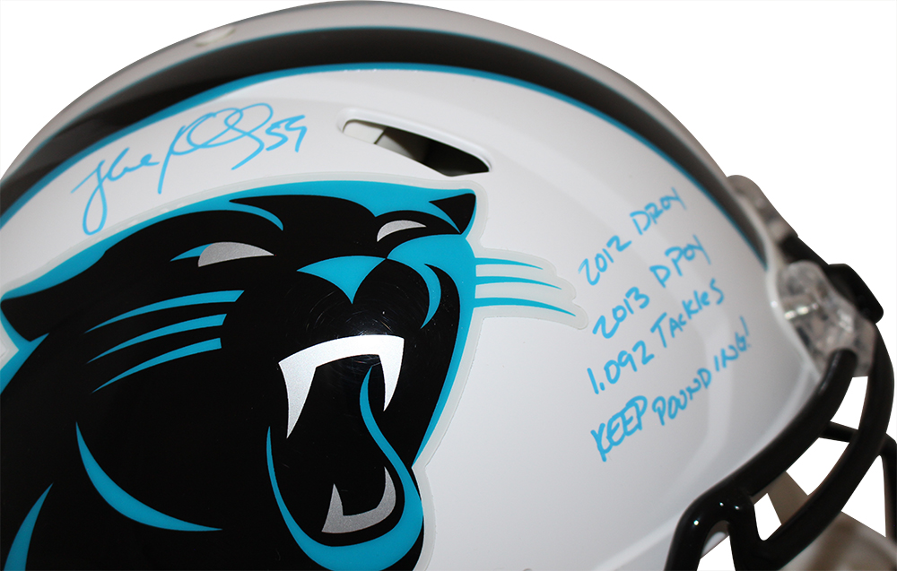 Luke Kuechly Autographed Carolina Panthers Authentic Flat White Helmet BAS 28273