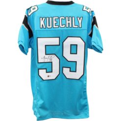 Luke Kuechly Autographed Pro Style Sz XL Blue Jersey Beckett Witness 57912