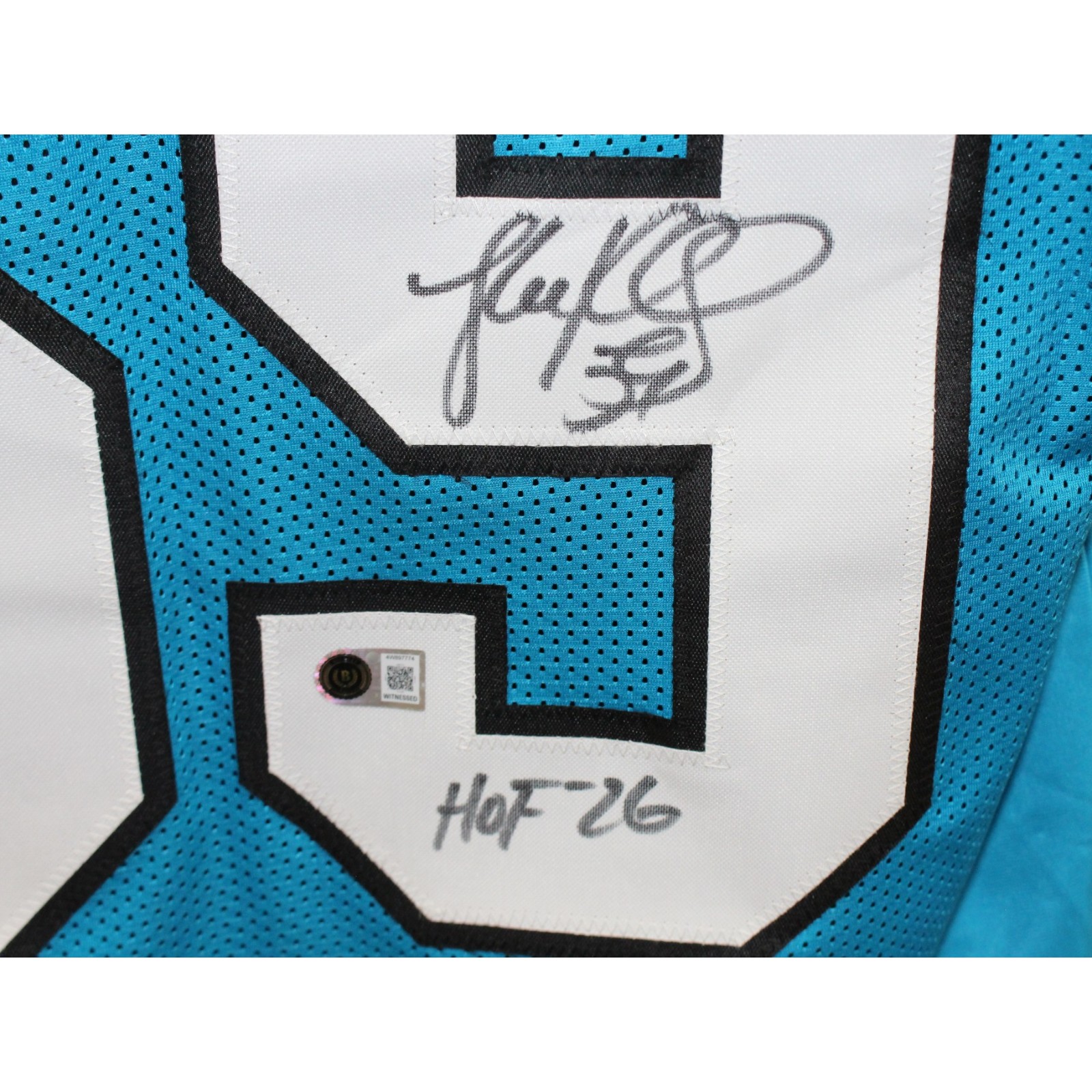 Luke Kuechly Autographed Pro Style sz XL Teal Jersey HOF Beckett Witness 56891 2 Luke Kuechly Autographed Pro Style sz XL Teal Jersey HOF Beckett Witness 56891