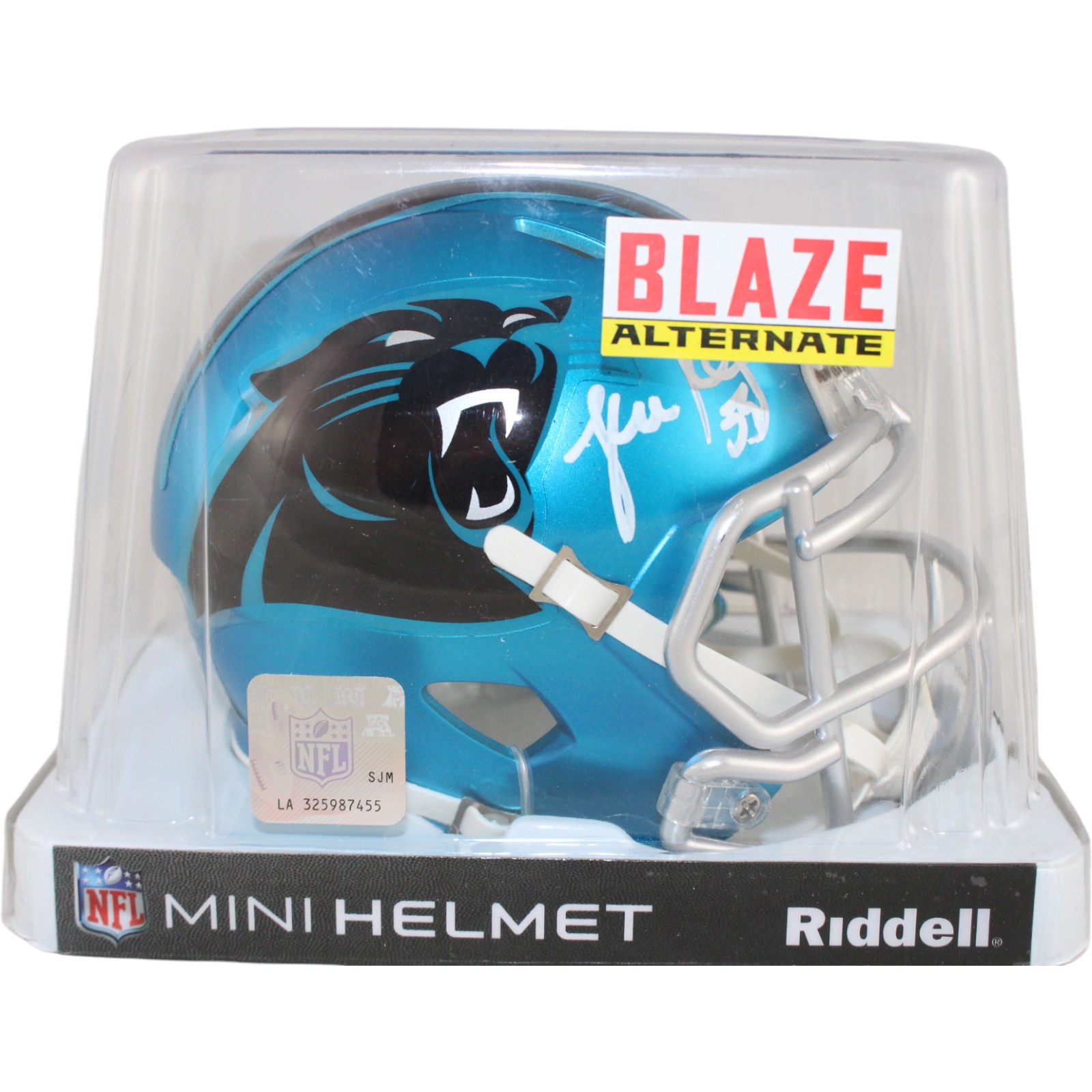 Luke Kuechly Autographed Carolina Panthers Blaze Mini Helmet Beckett 51656 5 Luke Kuechly Autographed Carolina Panthers Blaze Mini Helmet Beckett 51656