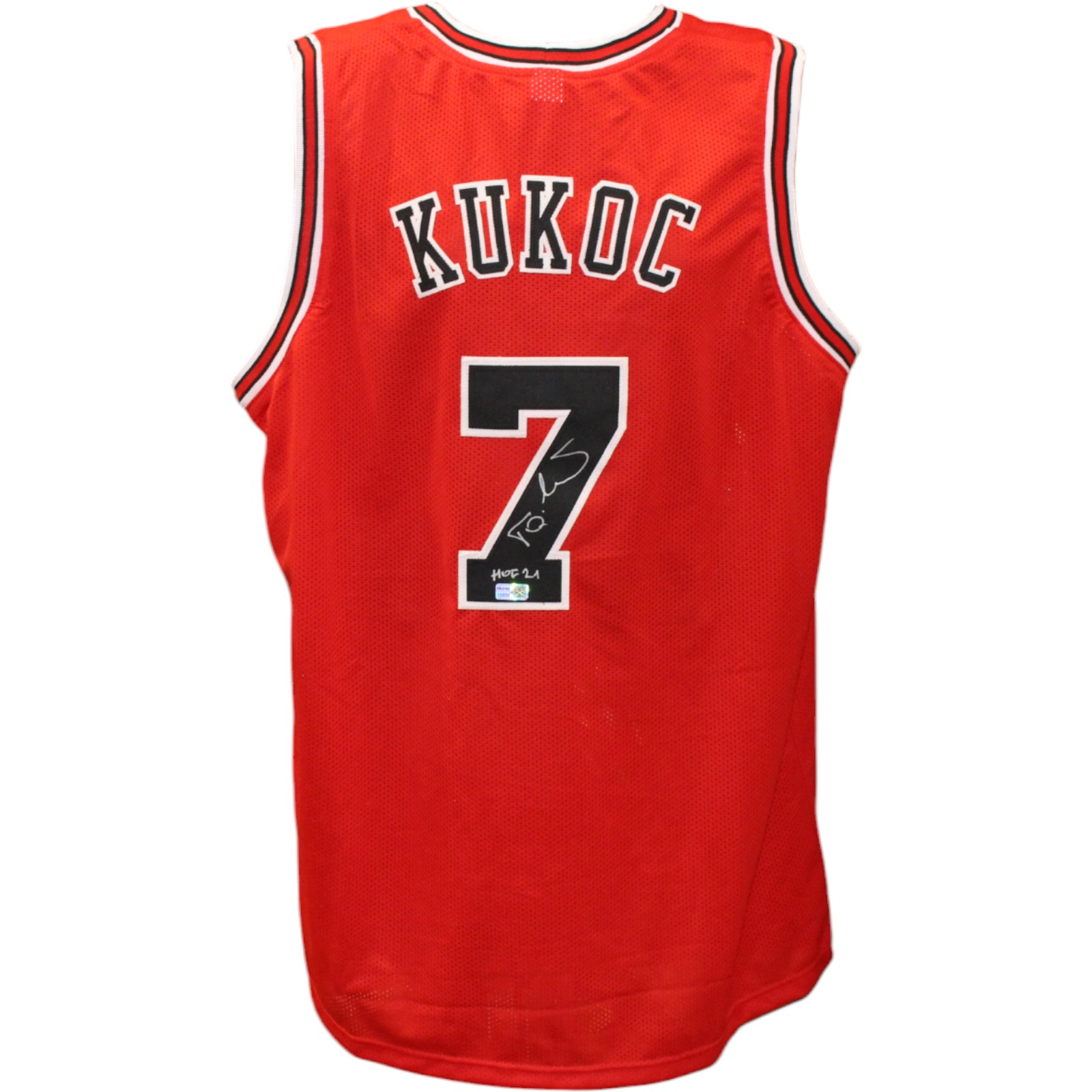 Toni Kukoc Autographed/Signed Pro Style Red Jersey TRI