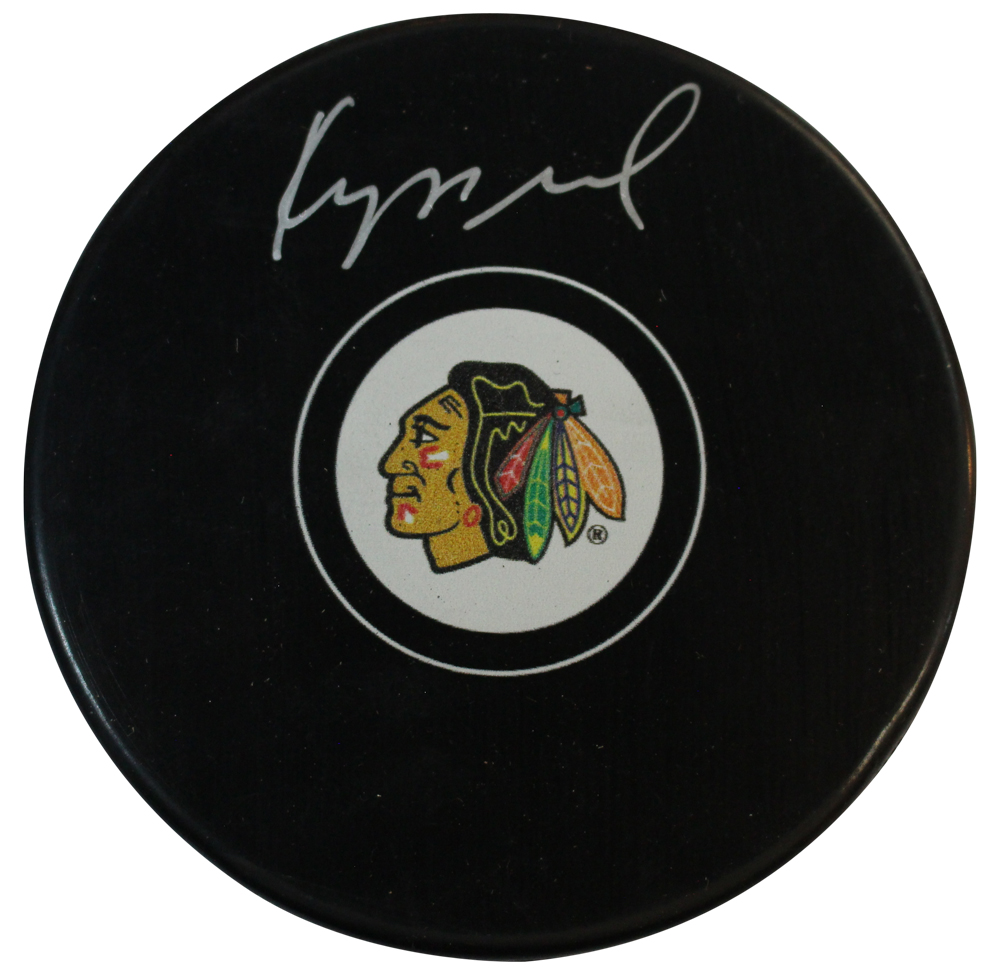 Philipp Kurashev Autographed/Signed Chicago Blackhawks Puck Fanatics