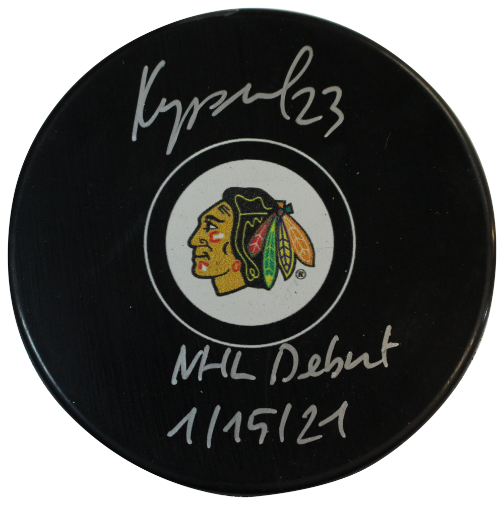 Philipp Kurashev Autographed Chicago Blackhawks Puck NHL Debut Fanatics