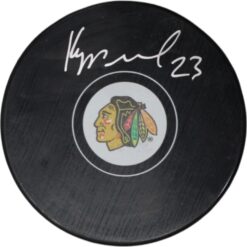 Phillipp Kurashev Autographed/Signed Chicago Blackhawks Hockey Puck FAN 46926