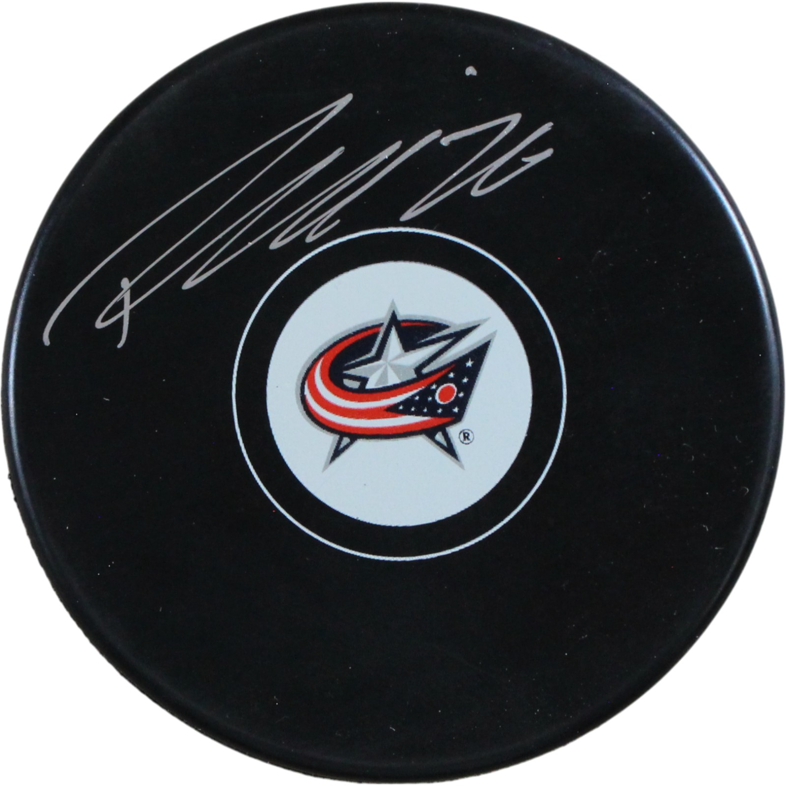 Patrik Laine Autographed/Signed Columbus Blue Jackets Logo Puck Fanatics 53830