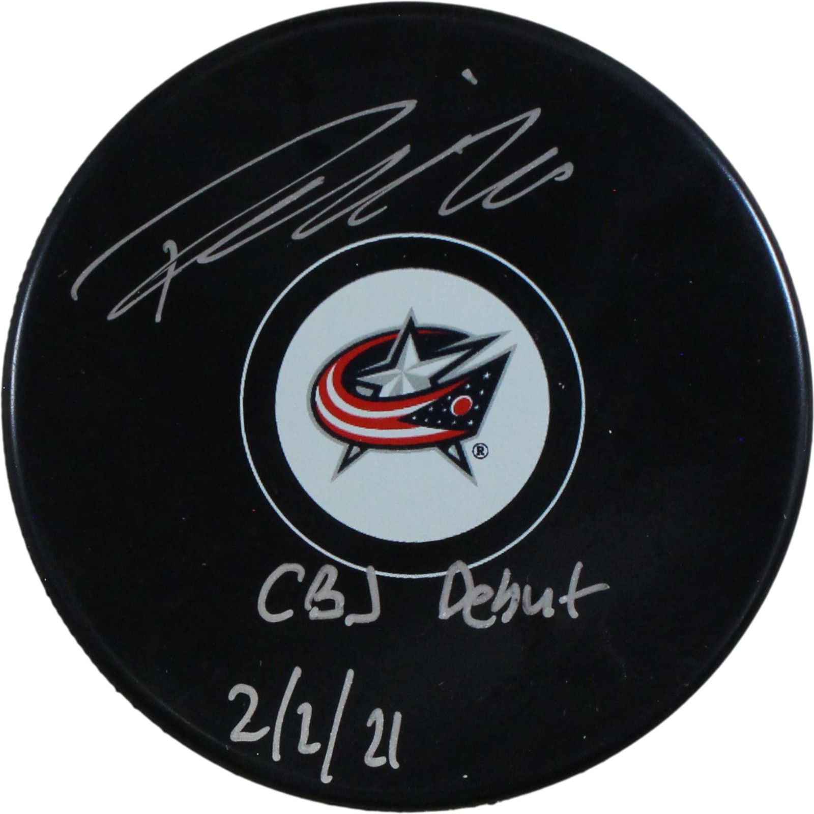Patrik Laine Autographed Columbus Blue Jackets Logo Puck Debut Fanatics 53831
