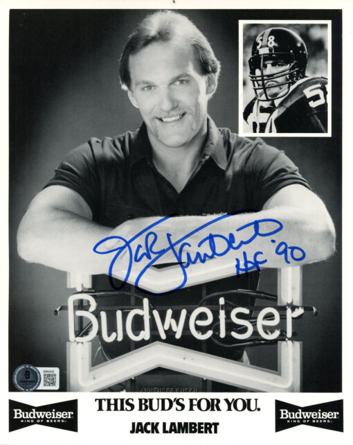 Jack Lambert Autographed Pittsburgh Steelers 8x10 Photo HOF BAS 45554