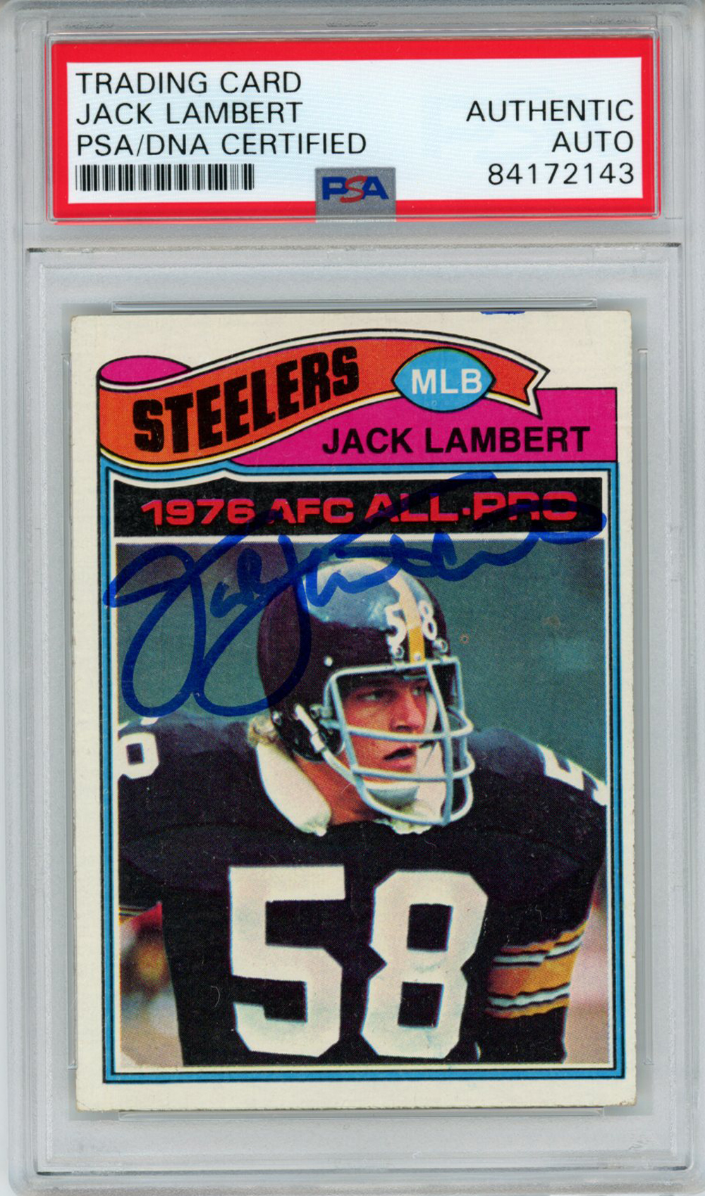 Jack Lambert Autographed Steelers 1977 Topps Trading Card #480 PSA Slab 32215