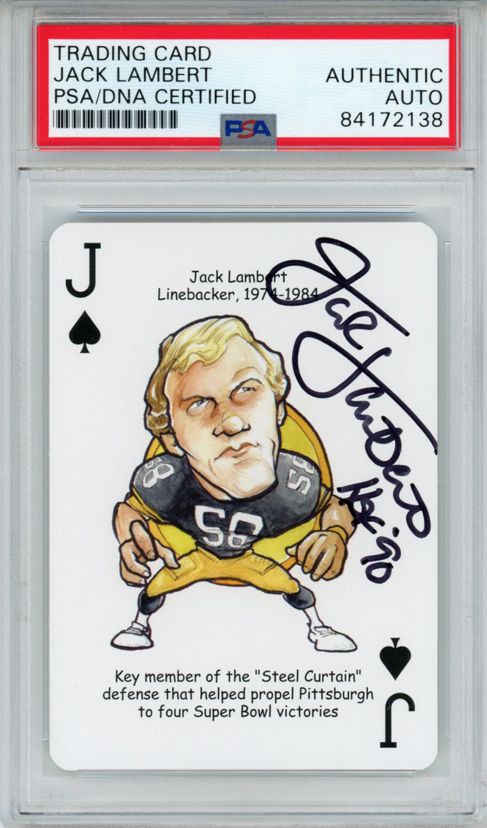 Jack Lambert Signed Pittsburgh Steelers Jack Of Spades Trading Card PSA Slab 32226