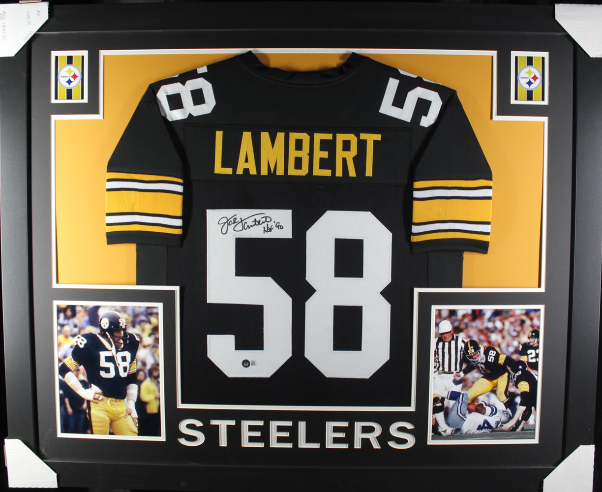 Jack Lambert Autographed/Signed Pro Style Framed Black XL Jersey Beckett