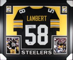 Jack Lambert Autographed/Signed Pro Style Black XL Framed Jersey Beckett 51225