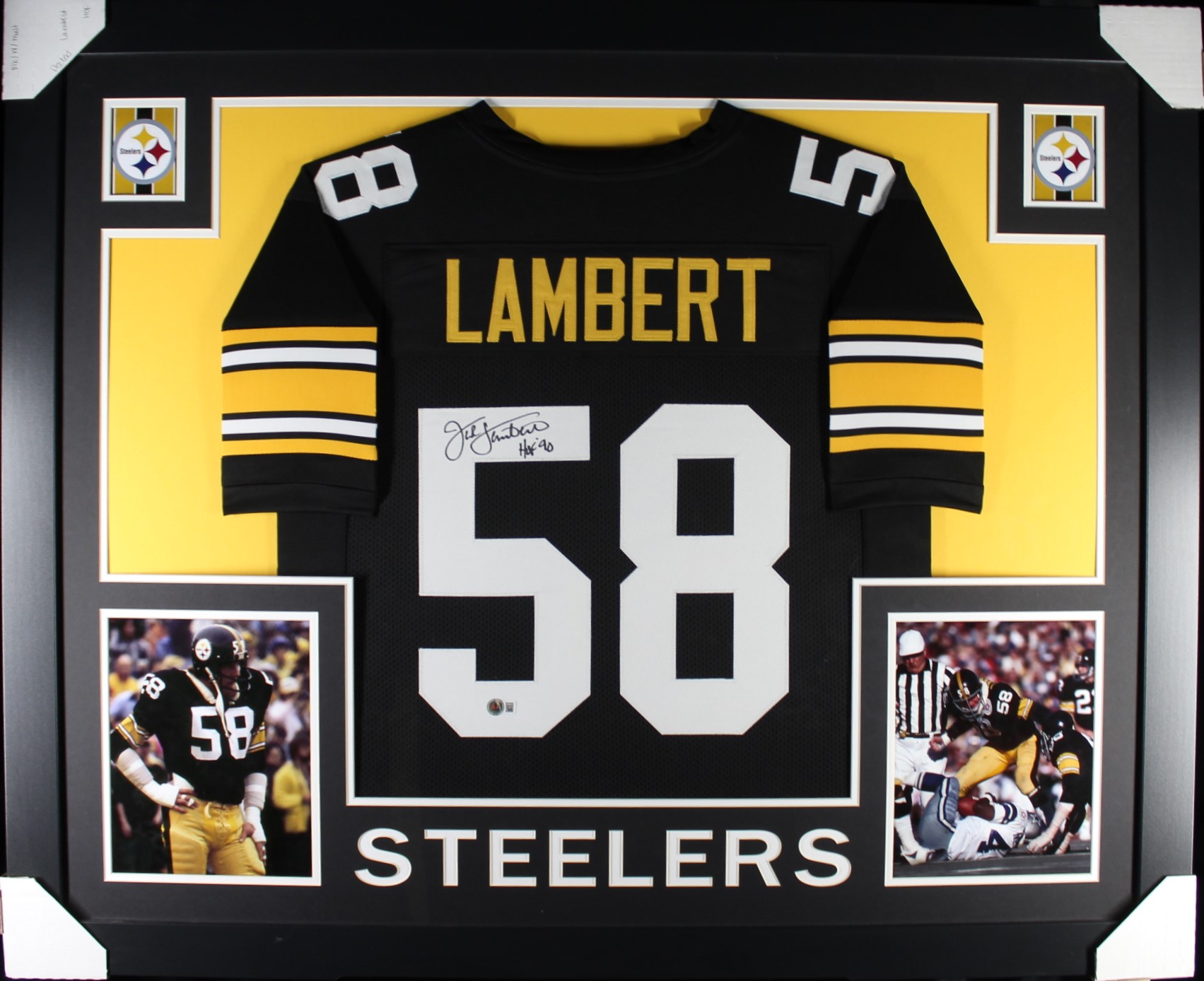 Jack Lambert Autographed/Signed Pro Style Black XL Framed Jersey Beckett 51225