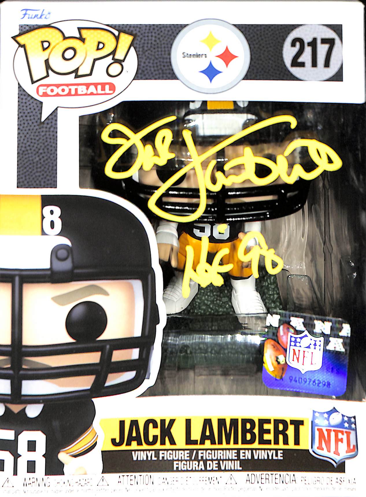 Jack Lambert Signed Pittsburgh Steelers Funko Pop! #217 Beckett