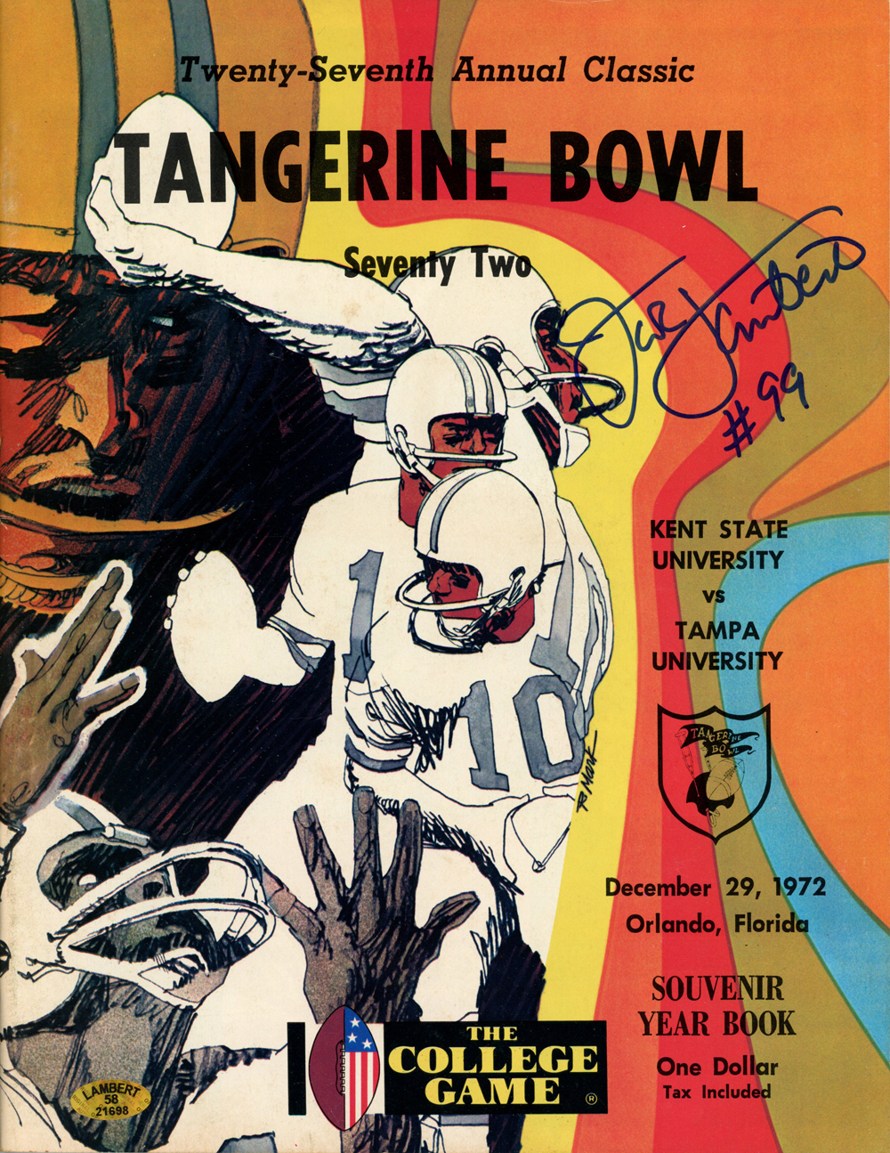 Jack Lambert Autographed/Signed 1972 Tangerine Bowl Program Beckett