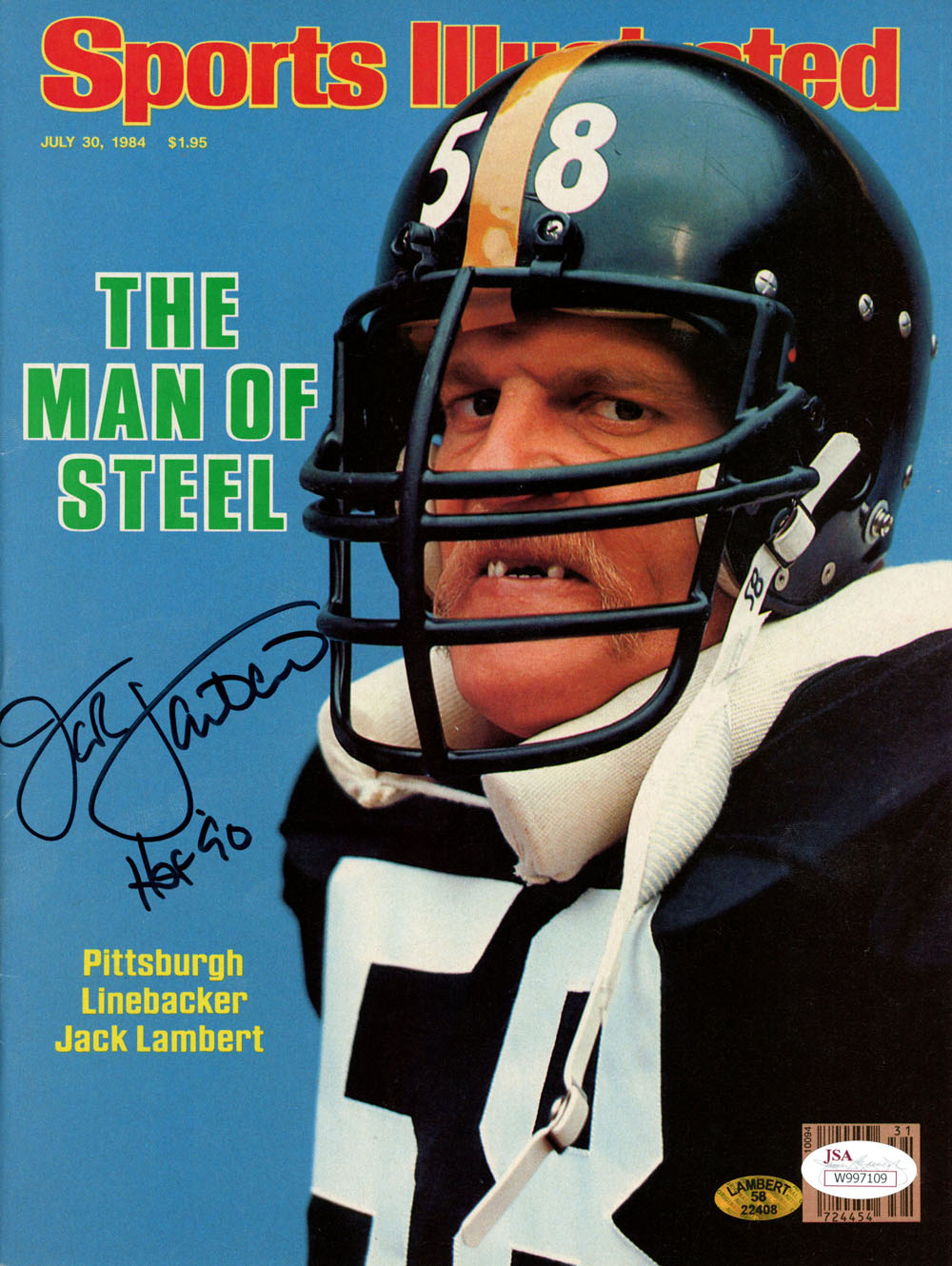 Jack Lambert Autographed Sports Illustrated Magazine 7/30/1984 HOF JSA