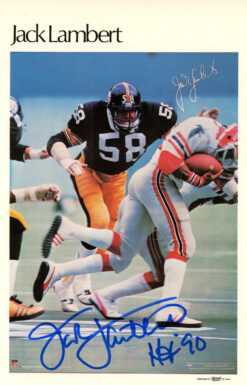 Jack Lambert Signed Pittsburgh Steelers Mini Poster HOF Beckett 46182