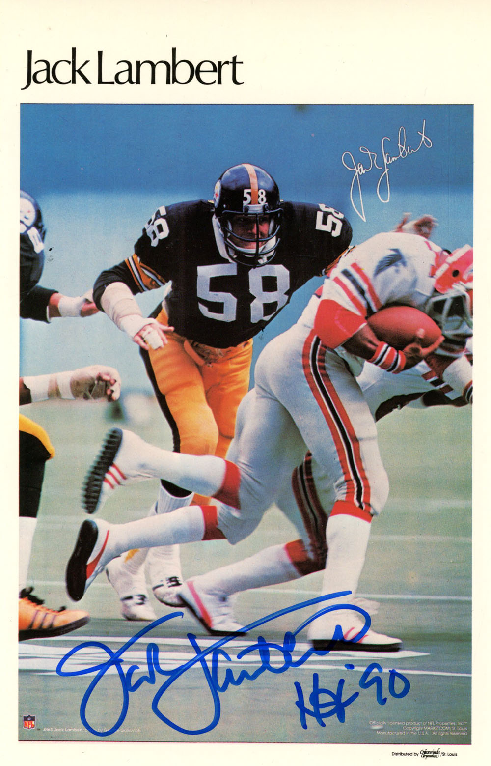 Jack Lambert Signed Pittsburgh Steelers Mini Poster HOF Beckett 46182