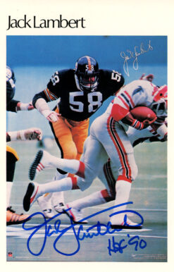 Jack Lambert Signed Pittsburgh Steelers Mini Poster HOF Beckett 46184