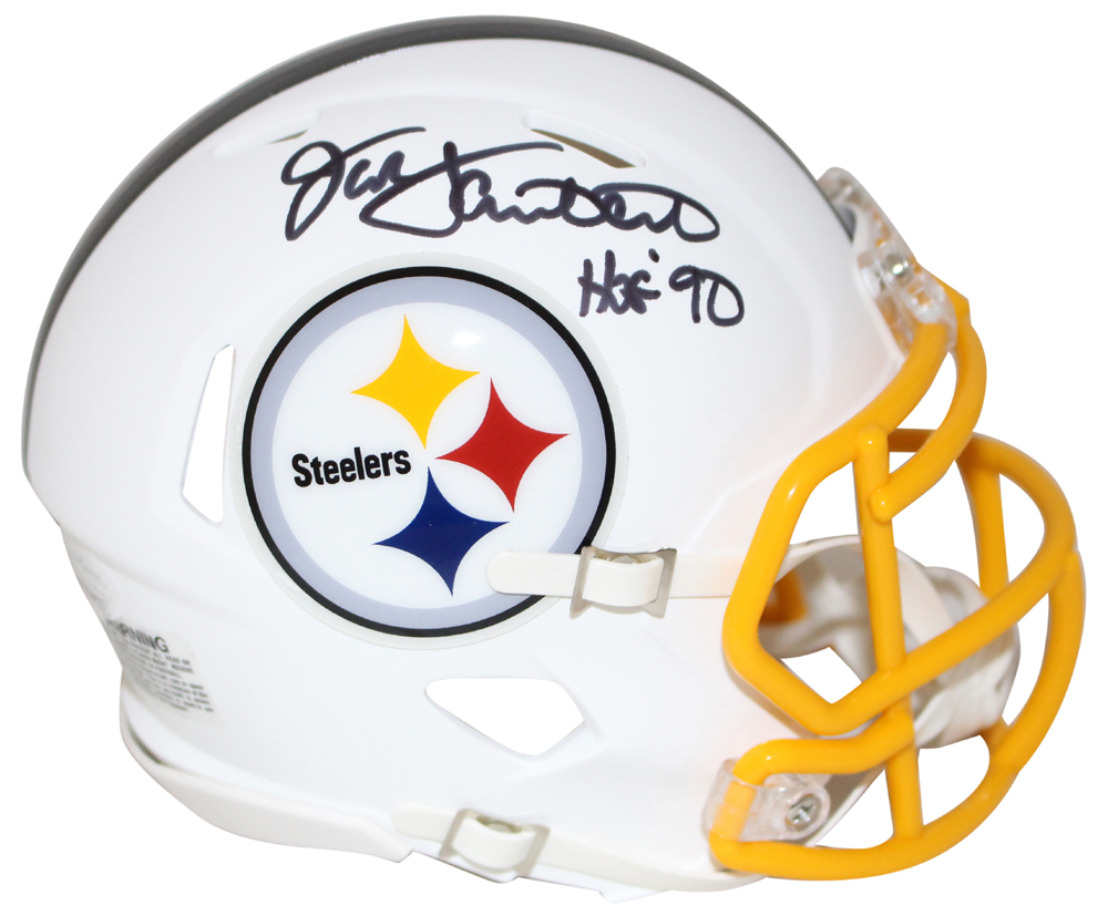 Jack Lambert Signed Pittsburgh Steelers Flat White Mini Helmet HOF JSA 28213