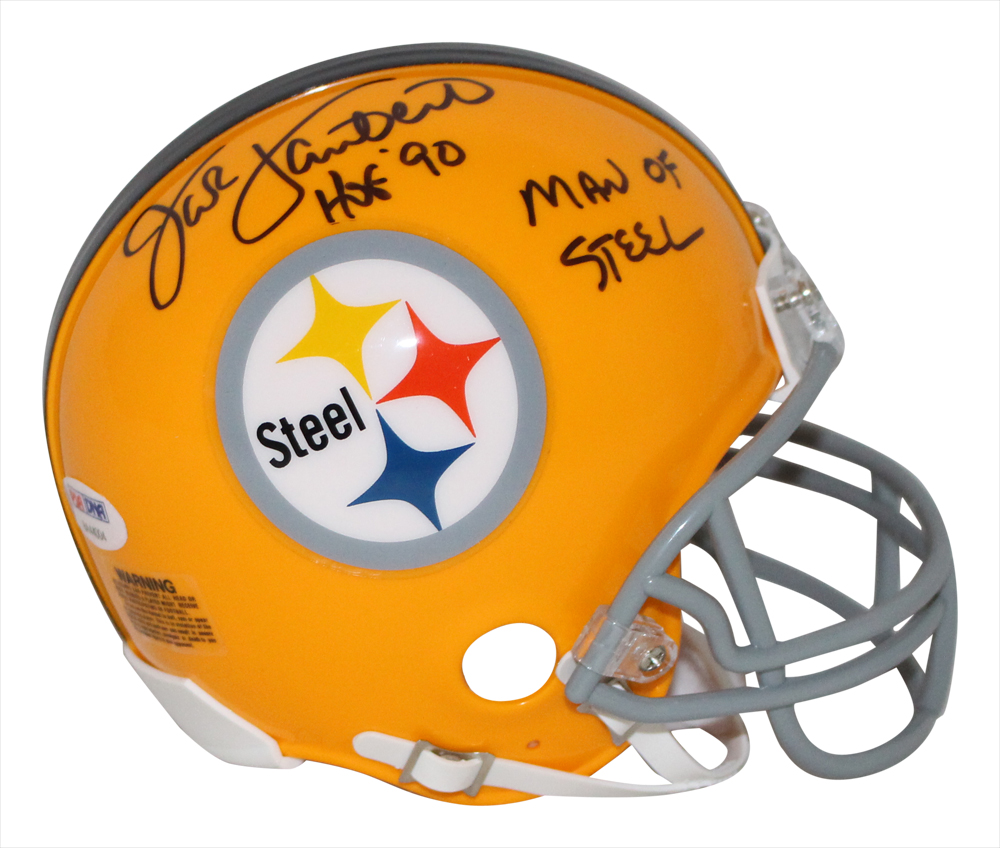 Jack Lambert Autographed Pittsburgh Steelers TB Yellow Mini Helmet PSA 31881