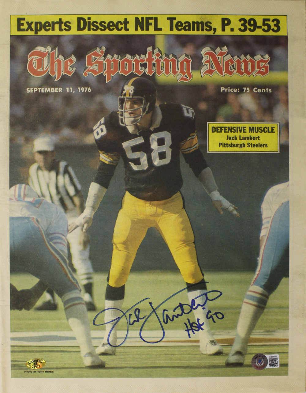 Jack Lambert Autographed/Signed Steelers Sporting News Newspaper BAS