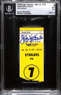 Jack Lambert Signed Pittsburgh Steelers 11/16/75 Ticket Stub Slab Beckett