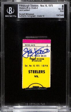 Jack Lambert Signed Pittsburgh Steelers 11/16/75 Ticket Stub Slab Beckett 