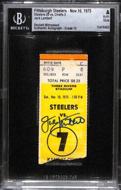Jack Lambert Signed Pittsburgh Steelers 11/16/75 Ticket Stub Slab Beckett 
