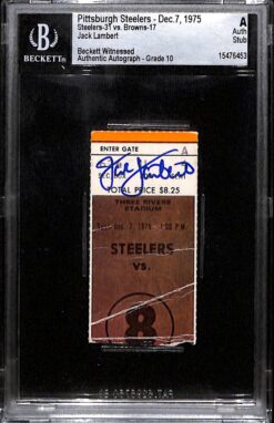 Jack Lambert Signed Pittsburgh Steelers 12/7/75 Ticket Stub Slab Beckett 