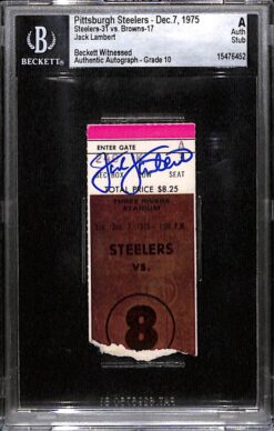 Jack Lambert Signed Pittsburgh Steelers 12/7/75 Ticket Stub Slab Beckett