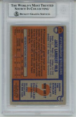 Jack Lambert Autographed/Signed 1976 Topps #229 Slab Trading Card Beckett 56927