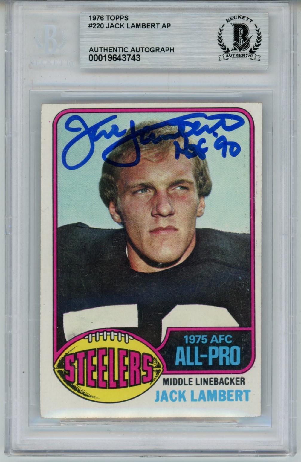 Jack Lambert Autographed/Signed 1976 Topps #229 Slab Trading Card Beckett 56929