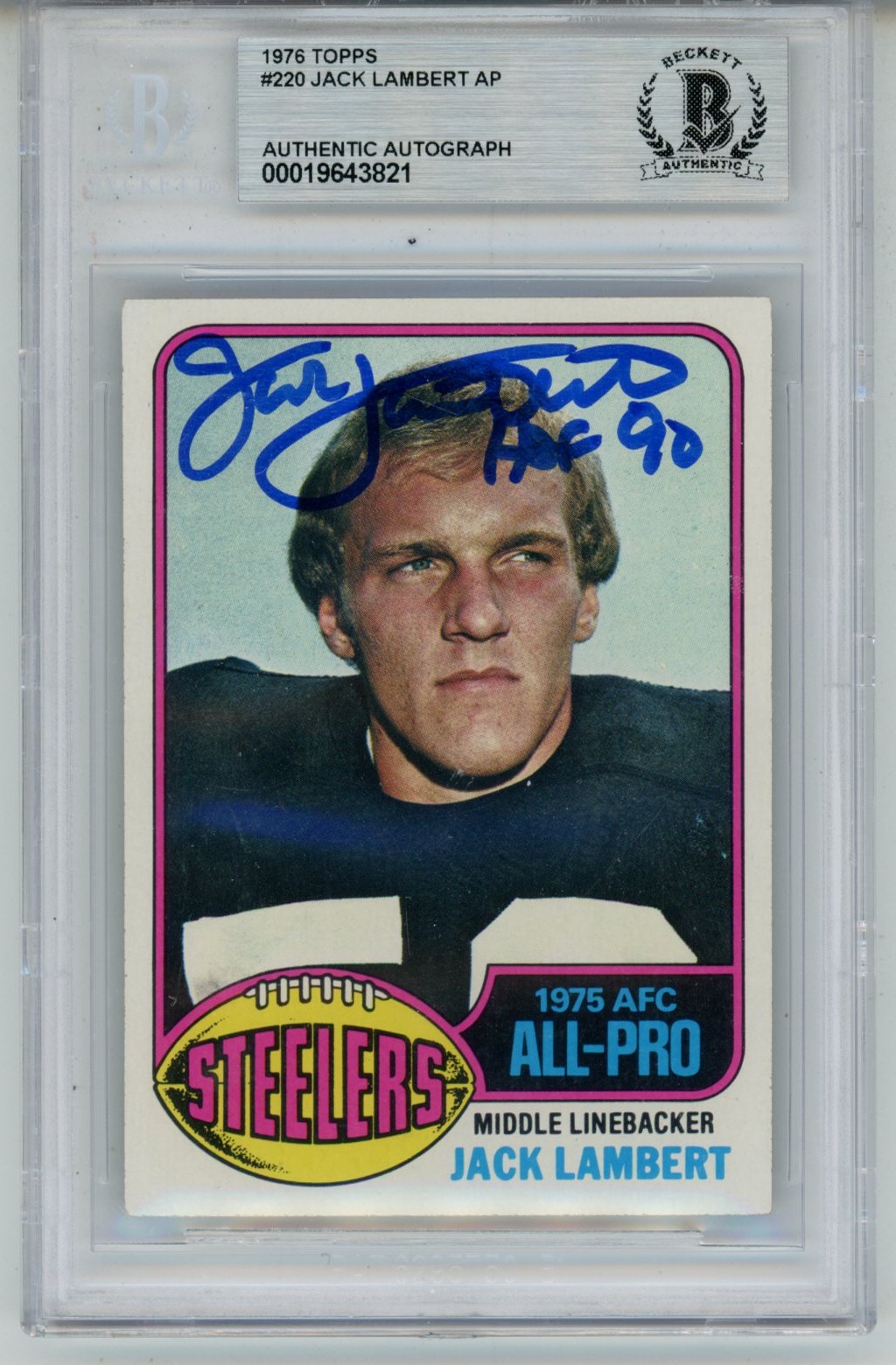 Jack Lambert Autographed/Signed 1976 Topps #229 Slab Trading Card Beckett 56934