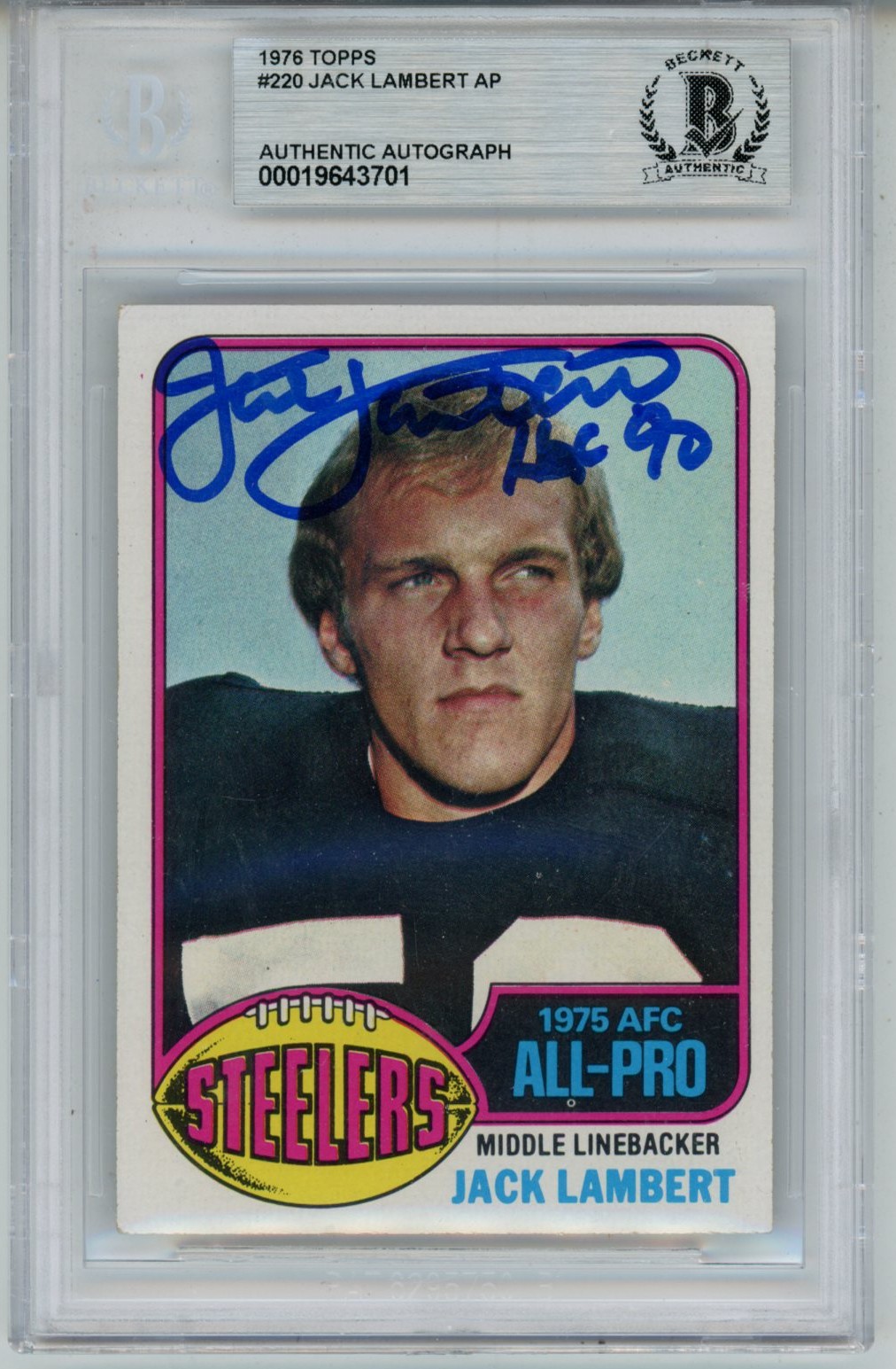 Jack Lambert Autographed/Signed 1976 Topps #229 Slab Trading Card Beckett 56936