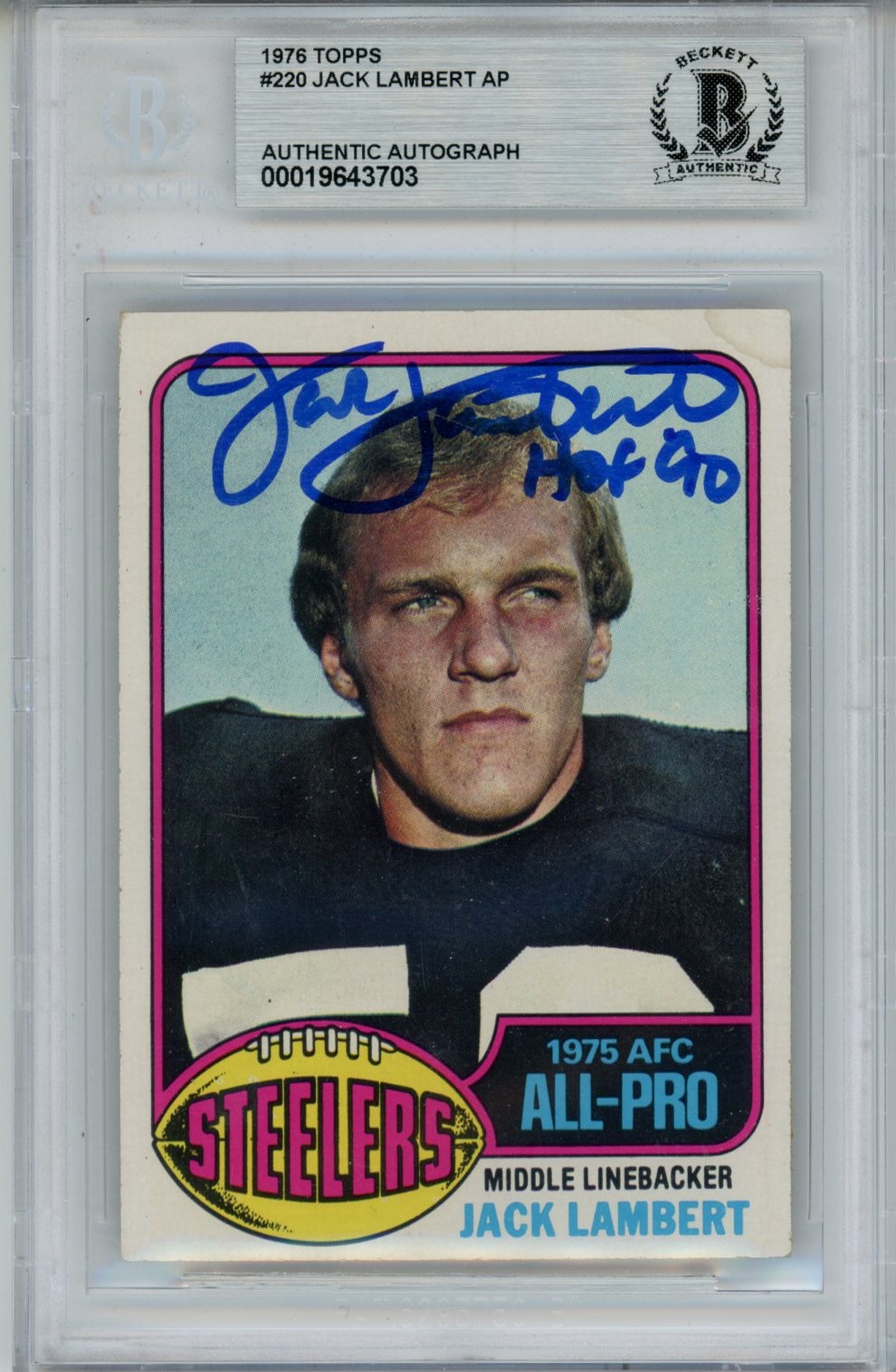 Jack Lambert Autographed/Signed 1976 Topps #229 Slab Trading Card Beckett 56938