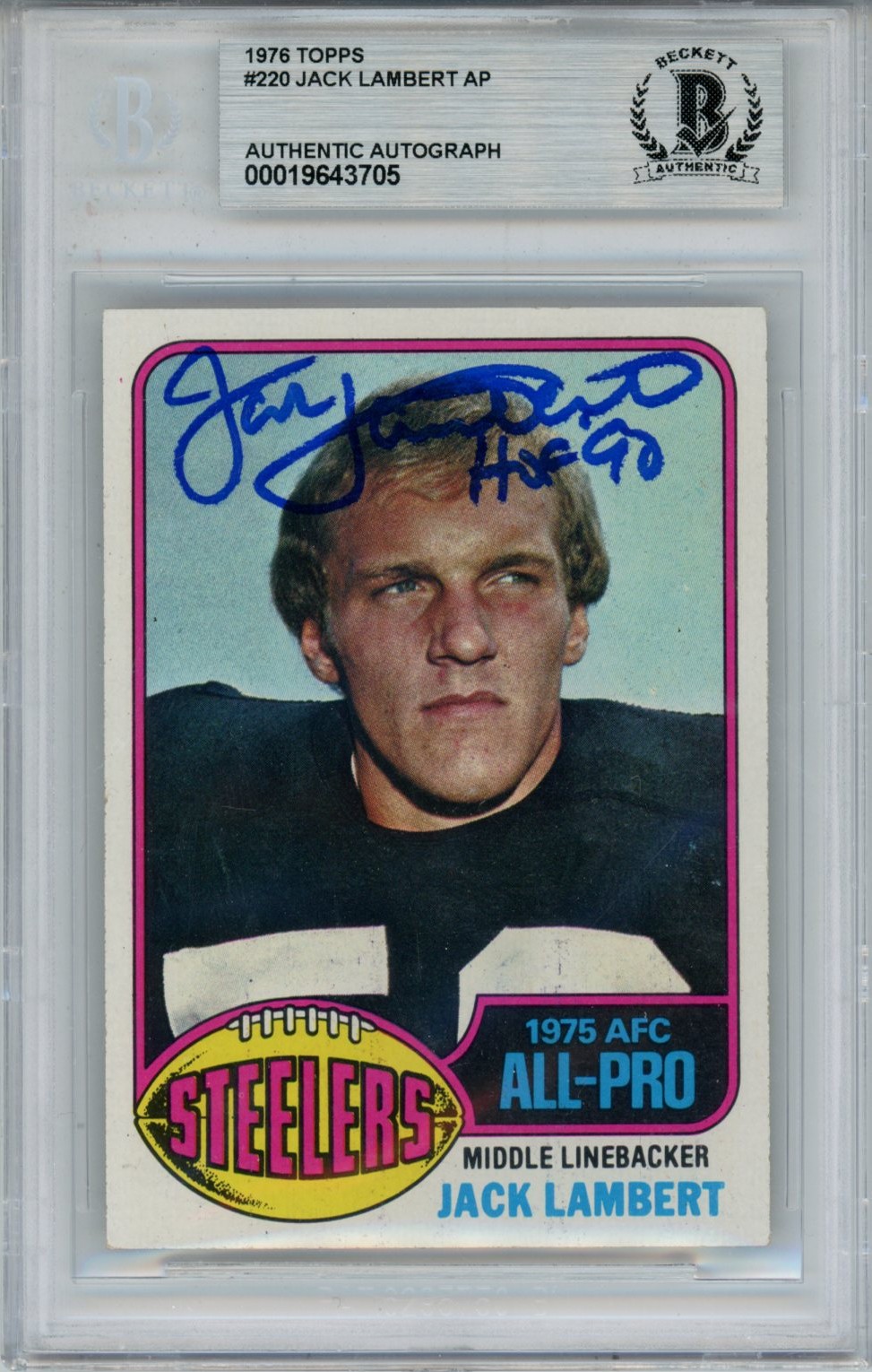 Jack Lambert Autographed/Signed 1976 Topps #229 Slab Trading Card Beckett 56939