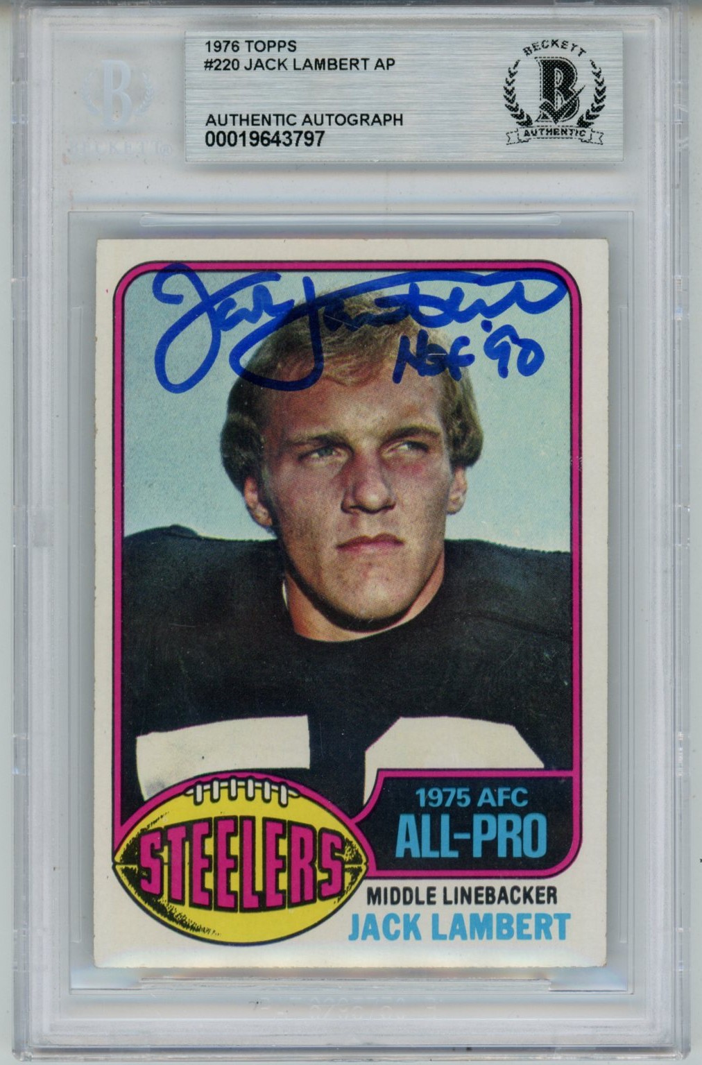Jack Lambert Autographed/Signed 1976 Topps #229 Slab Trading Card Beckett 56940